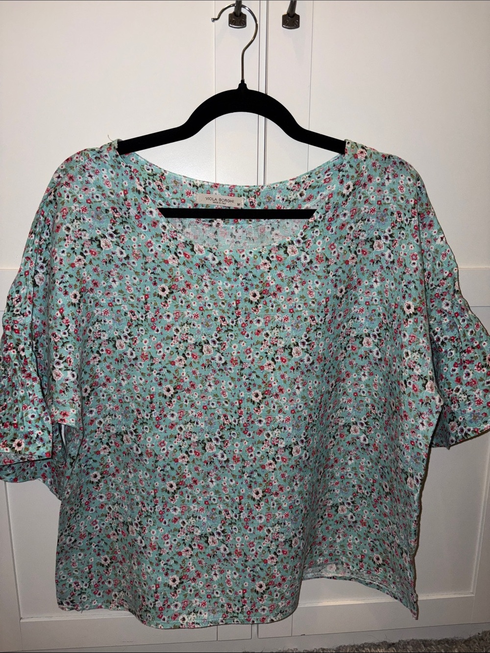 Viola Borghi Light Aqua Floral Short Sleeve Blouse medium
